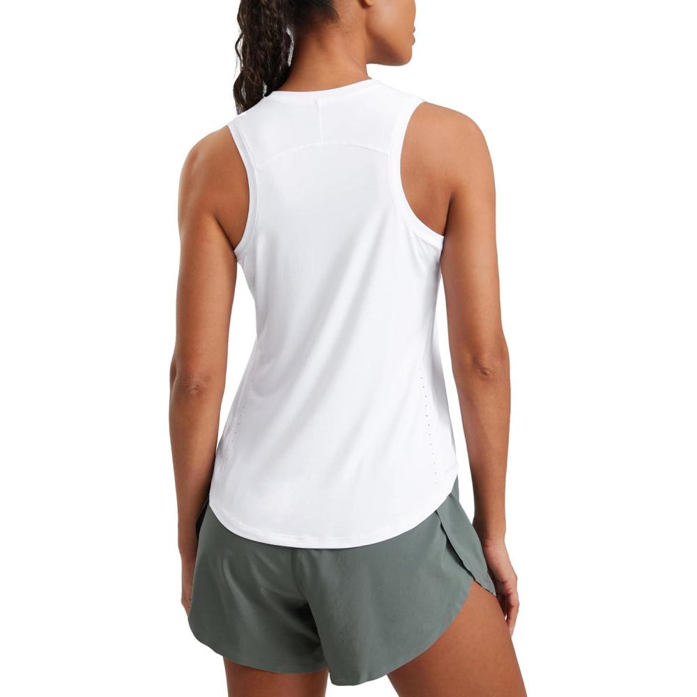 imageCRZ YOGA Lightweight Workout Tank Tops for Women Athletic Running Sleeveless Shirts Racerback High Neck TShirtWhite