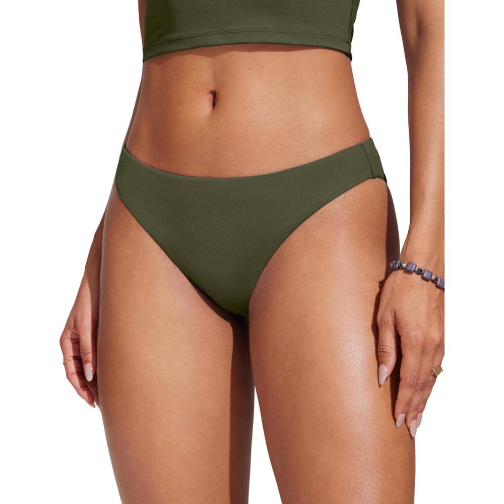 imageCRZ YOGA Low Waisted Bikini Bottom for Women Cheeky Basic Bathing Swimsuit Swim BriefsDark Olive