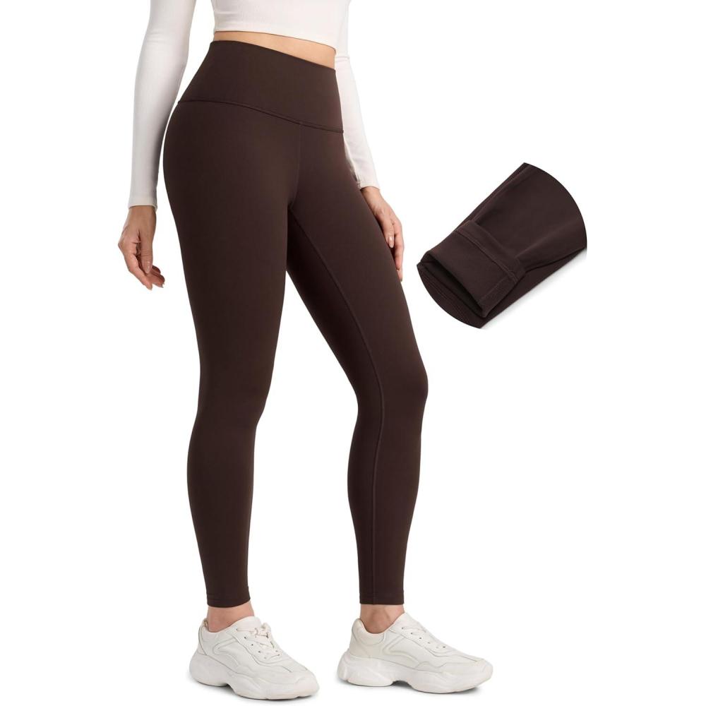imageCRZ YOGA Matte Fleece Lined Leggings 28 Thermal Casual Lounge Workout Womens Yoga Full Length Pants Winter WarmHot Fudge Brown