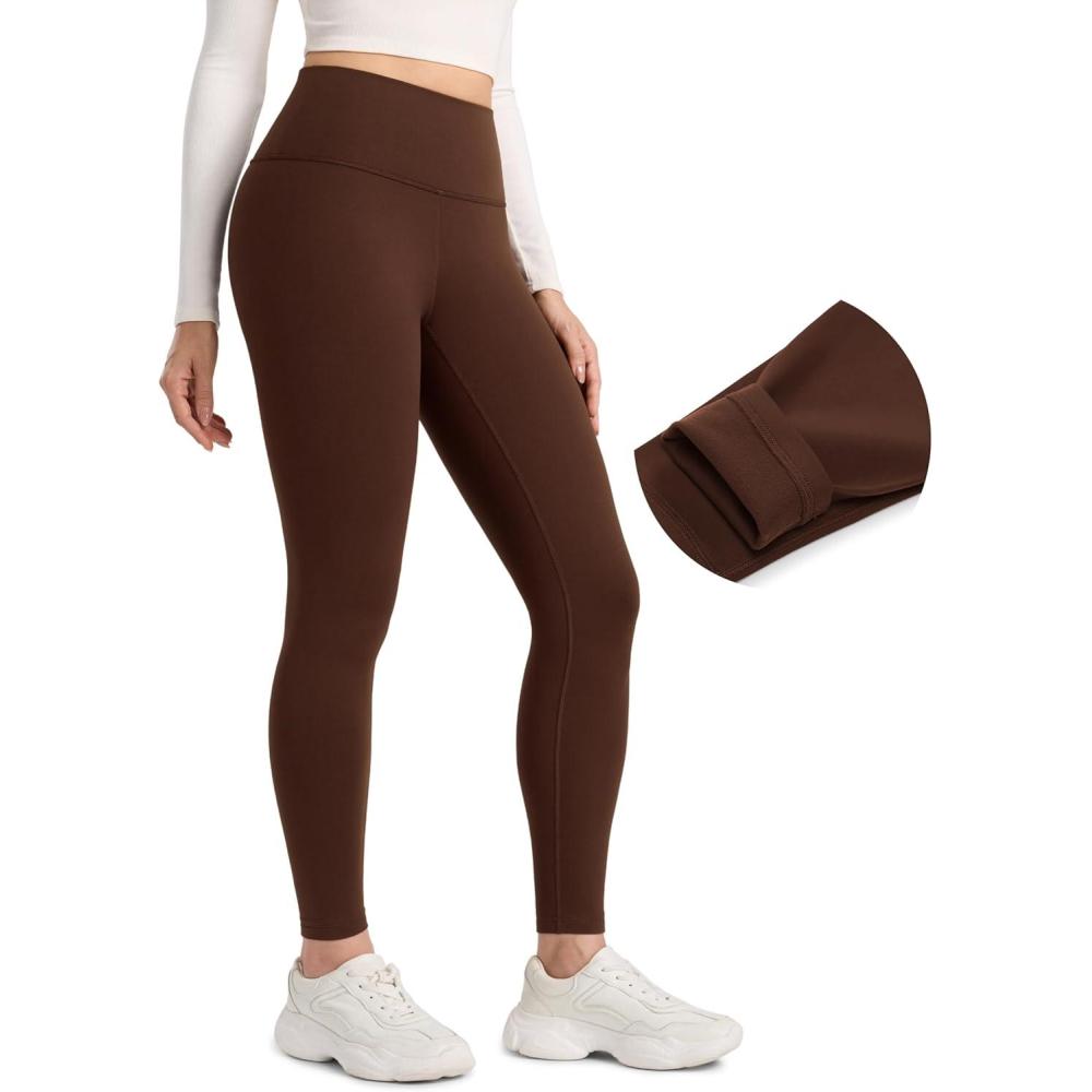 imageCRZ YOGA Matte Fleece Lined Leggings 28 Thermal Casual Lounge Workout Womens Yoga Full Length Pants Winter WarmLava Brown