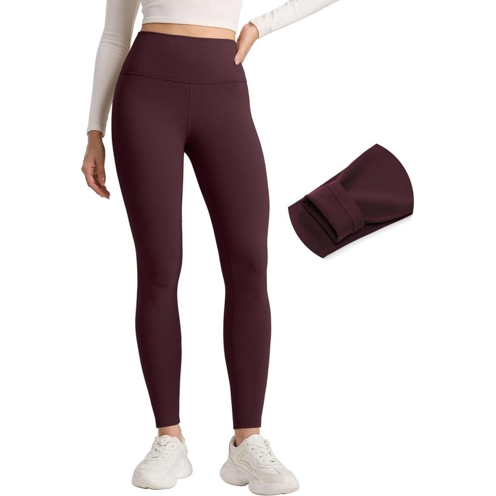 imageCRZ YOGA Matte Fleece Lined Leggings 28 Thermal Casual Lounge Workout Womens Yoga Full Length Pants Winter WarmRipe Plum
