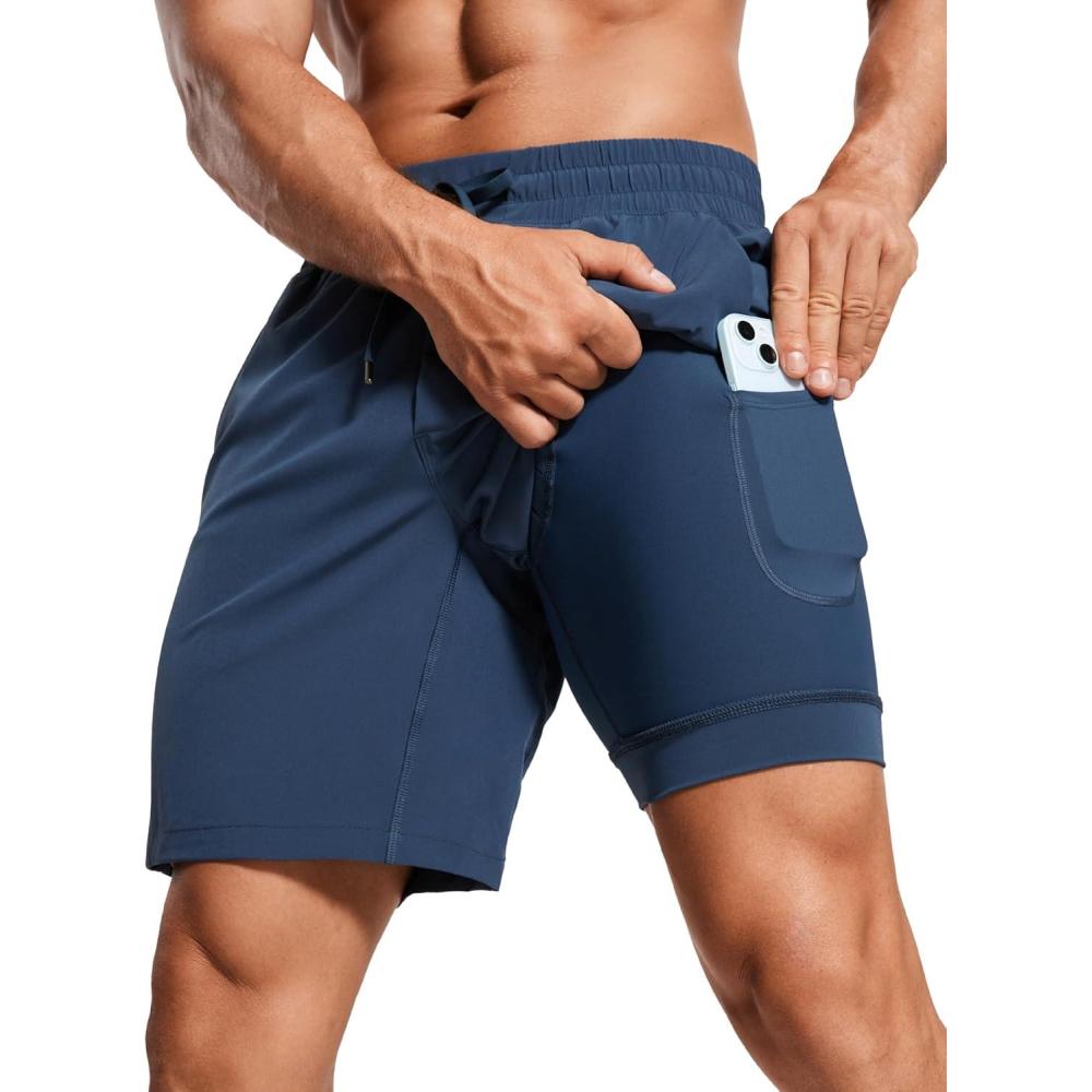 imageCRZ YOGA Mens 2 in 1 Running Shorts 7quot Lined Workout Quick Dry Lightweight for Sports Athletic with PocketsElectric Blue
