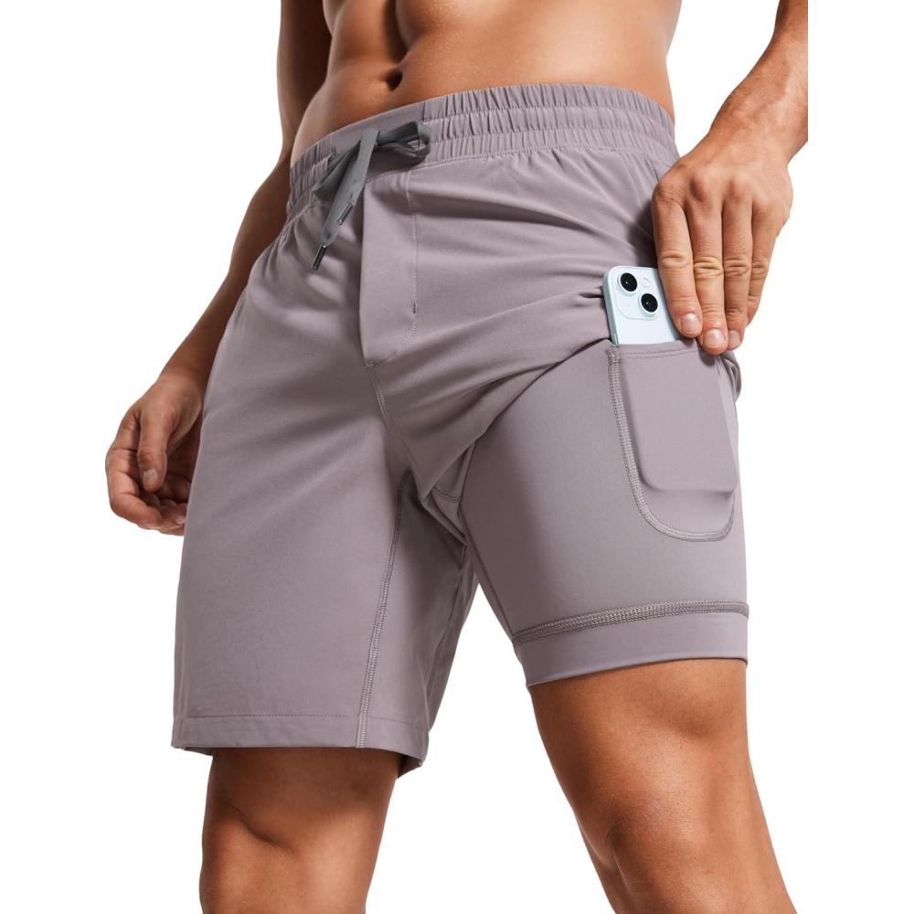 imageCRZ YOGA Mens 2 in 1 Running Shorts 7quot Lined Workout Quick Dry Lightweight for Sports Athletic with PocketsLunar Rock