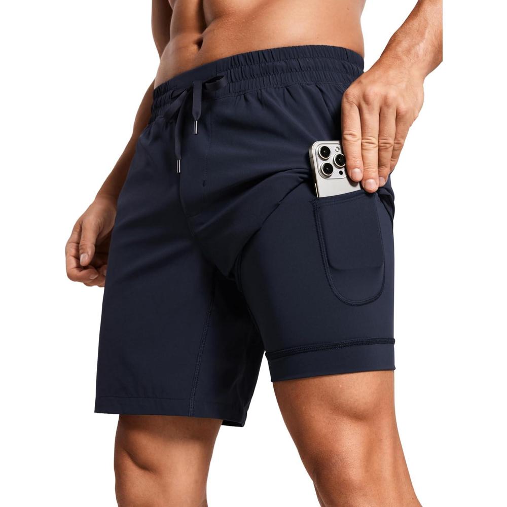 imageCRZ YOGA Mens 2 in 1 Running Shorts 7quot Lined Workout Quick Dry Lightweight for Sports Athletic with PocketsNavy