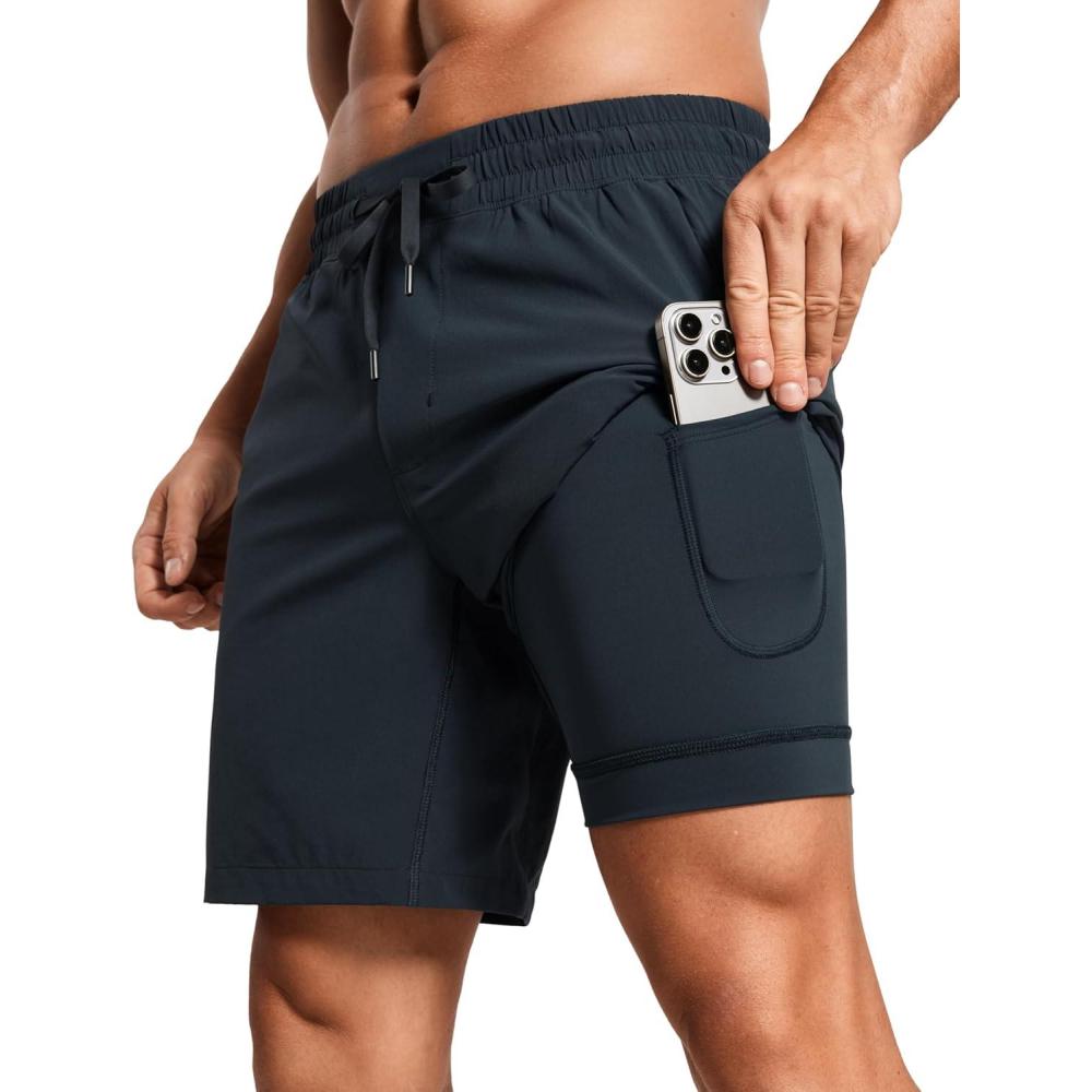 imageCRZ YOGA Mens 2 in 1 Running Shorts 7quot Lined Workout Quick Dry Lightweight for Sports Athletic with PocketsTrue Navy