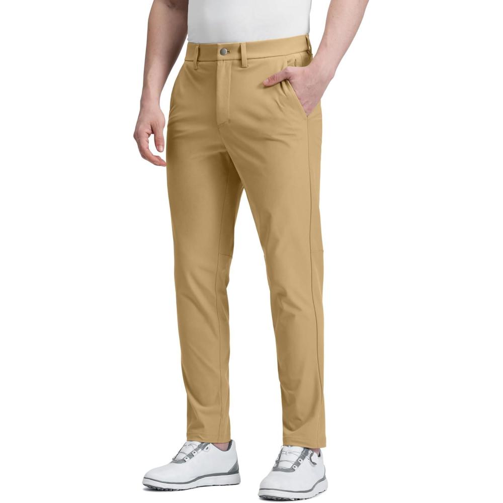 imageCRZ YOGA Mens All Day Comfy Golf Pants 28quot30quot32quot34quot36quot Quick Dry Lightweight Work Casual Trousers with PocketsKhaki Sand