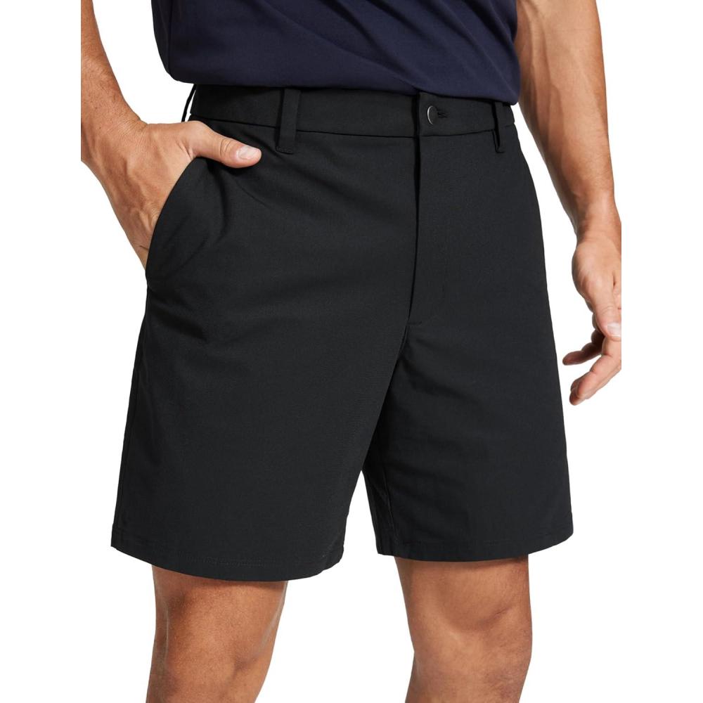 imageCRZ YOGA Mens All Day Comfy Golf Shorts 7quot9quot Stretch Lightweight Flat Front for Casual Work with PocketsBlack