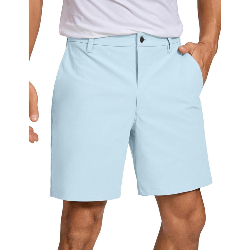 imageCRZ YOGA Mens All Day Comfy Golf Shorts 7quot9quot Stretch Lightweight Flat Front for Casual Work with PocketsChambray Blue