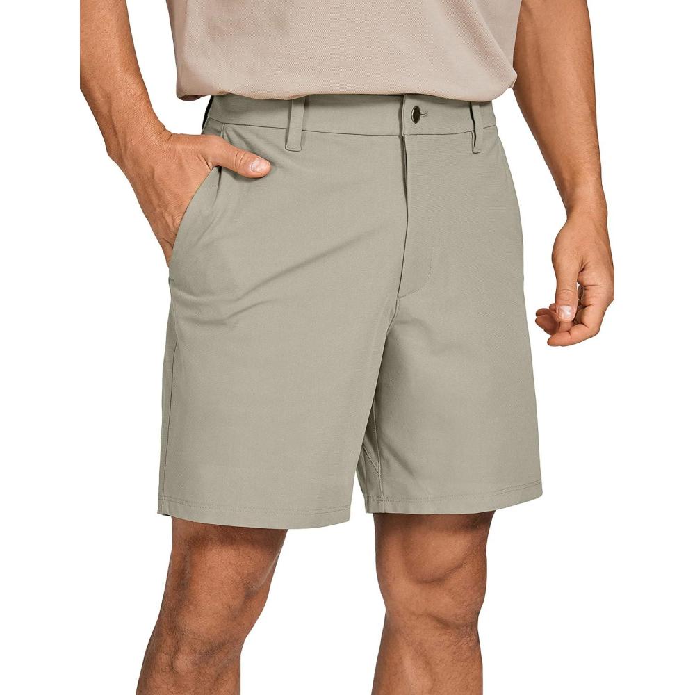 imageCRZ YOGA Mens All Day Comfy Golf Shorts 7quot9quot Stretch Lightweight Flat Front for Casual Work with PocketsKhali Barley