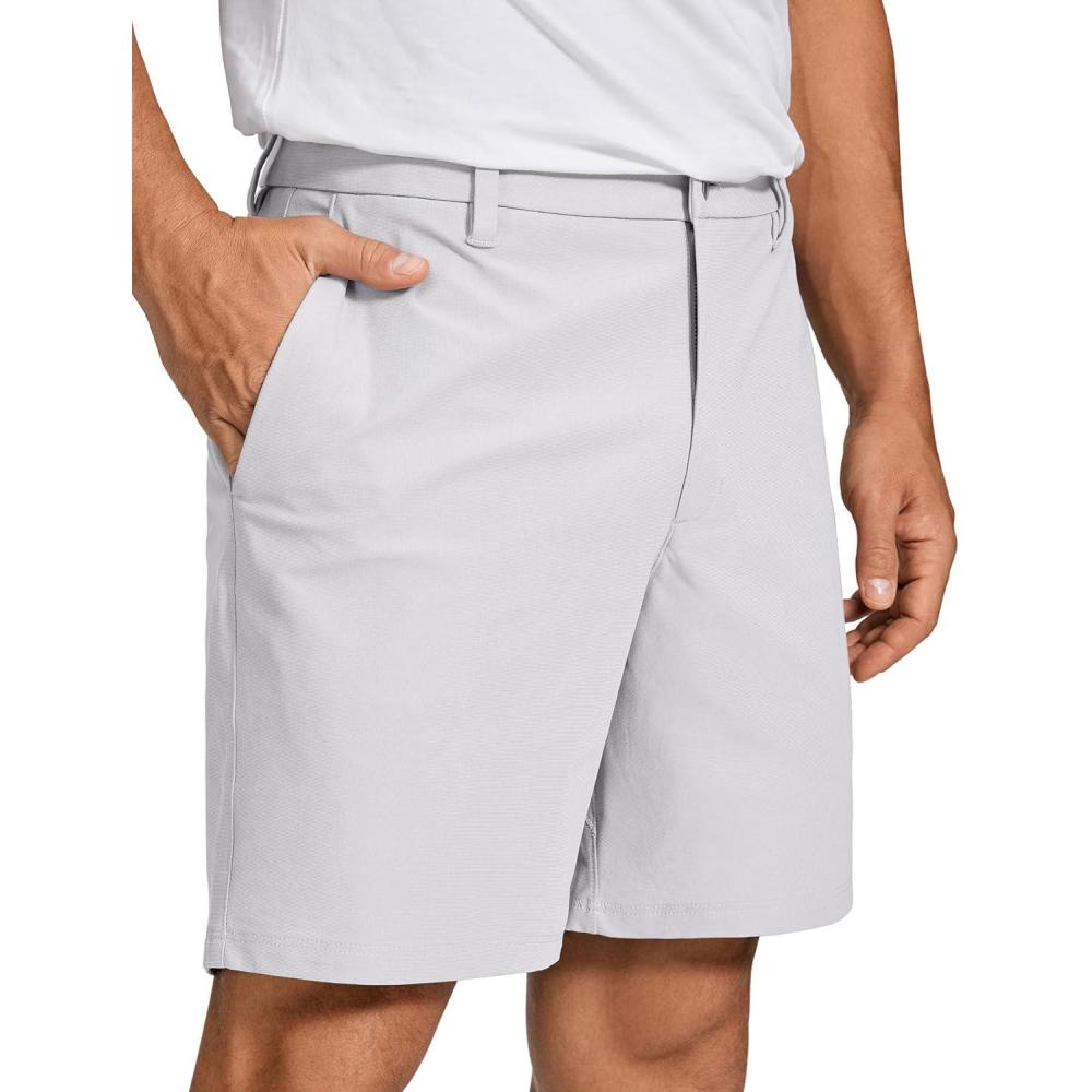 imageCRZ YOGA Mens All Day Comfy Golf Shorts 7quot9quot Stretch Lightweight Flat Front for Casual Work with PocketsPlatinum Grey