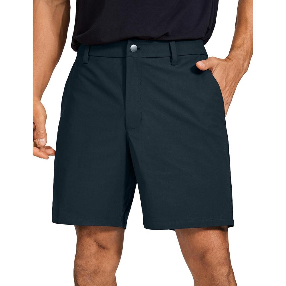 imageCRZ YOGA Mens All Day Comfy Golf Shorts 7quot9quot Stretch Lightweight Flat Front for Casual Work with PocketsTrue Navy