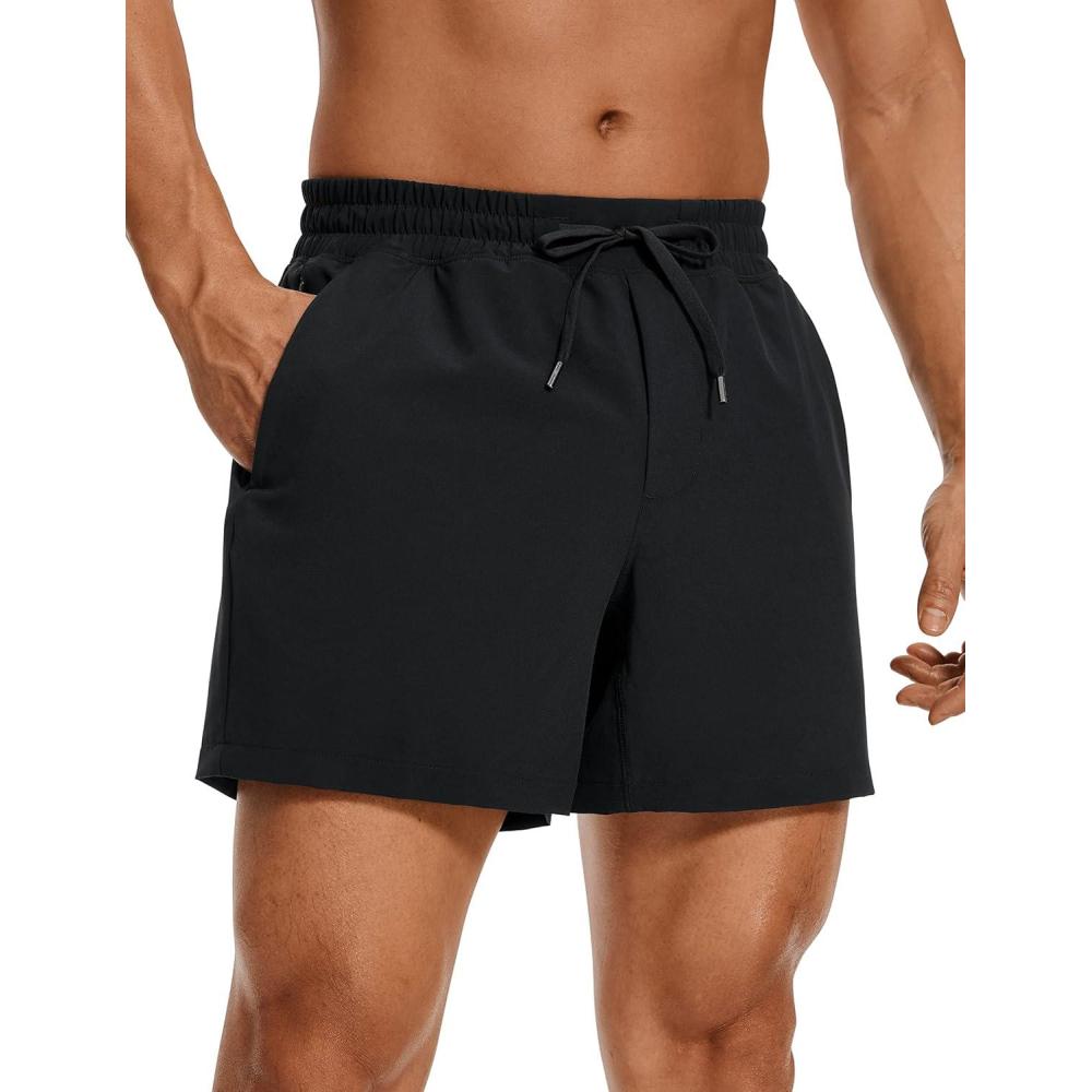 imageCRZ YOGA Mens Linerless Workout Shorts 5 Lightweight Quick Dry for Running Sports Athletic Gym with PocketsBlack