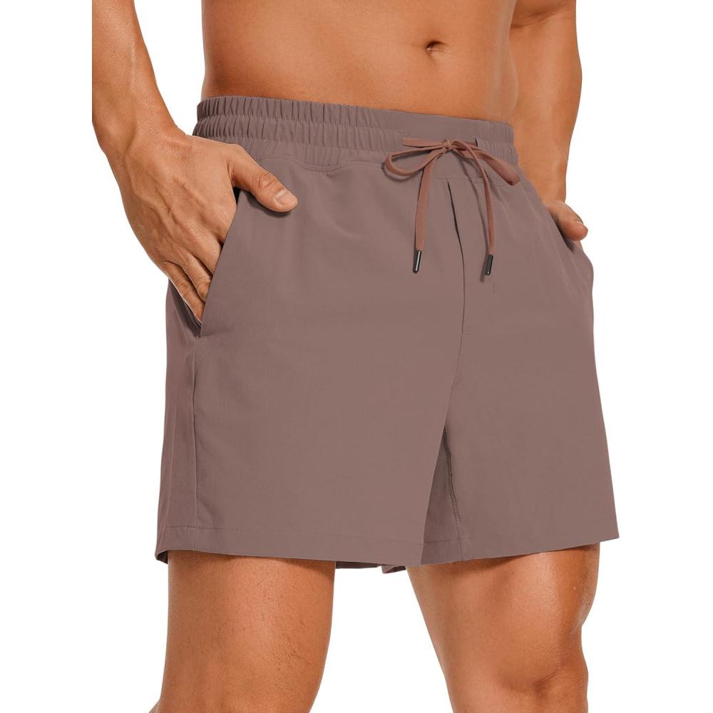 imageCRZ YOGA Mens Linerless Workout Shorts 5 Lightweight Quick Dry for Running Sports Athletic Gym with PocketsBrown Rock