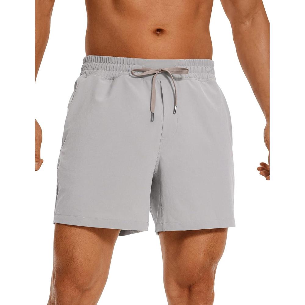 imageCRZ YOGA Mens Linerless Workout Shorts 5 Lightweight Quick Dry for Running Sports Athletic Gym with PocketsDark Chrome