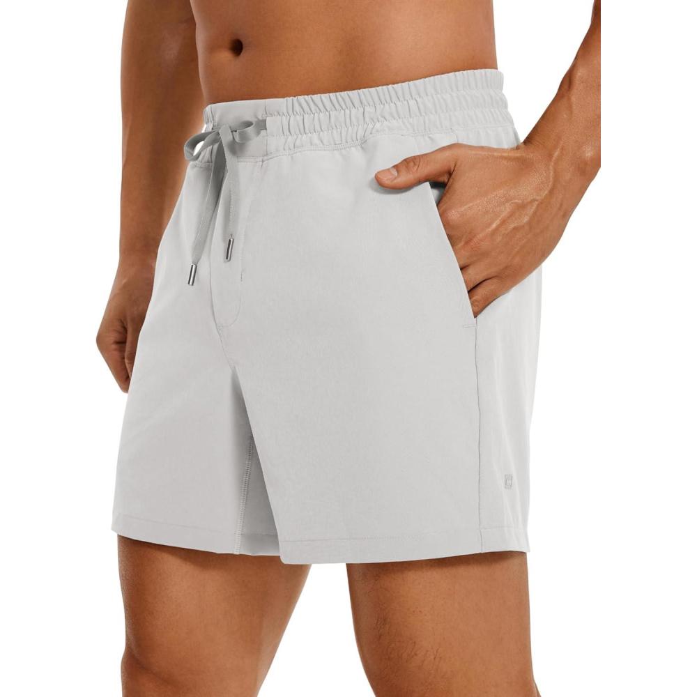 imageCRZ YOGA Mens Linerless Workout Shorts 5 Lightweight Quick Dry for Running Sports Athletic Gym with PocketsPlatinum Grey