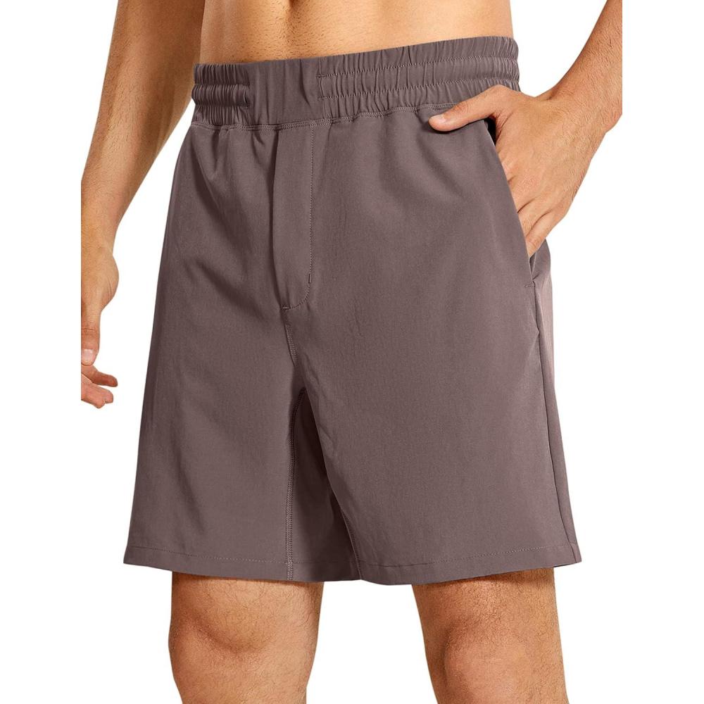 imageCRZ YOGA Mens Linerless Workout Shorts 7 Quick Dry for Running Sports Athletic Gym with PocketsBrown Rock