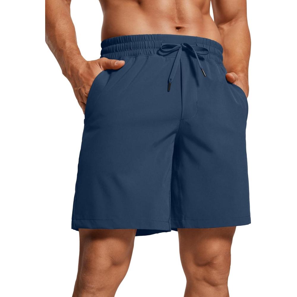 imageCRZ YOGA Mens Linerless Workout Shorts 7 Quick Dry for Running Sports Athletic Gym with PocketsElectric Blue