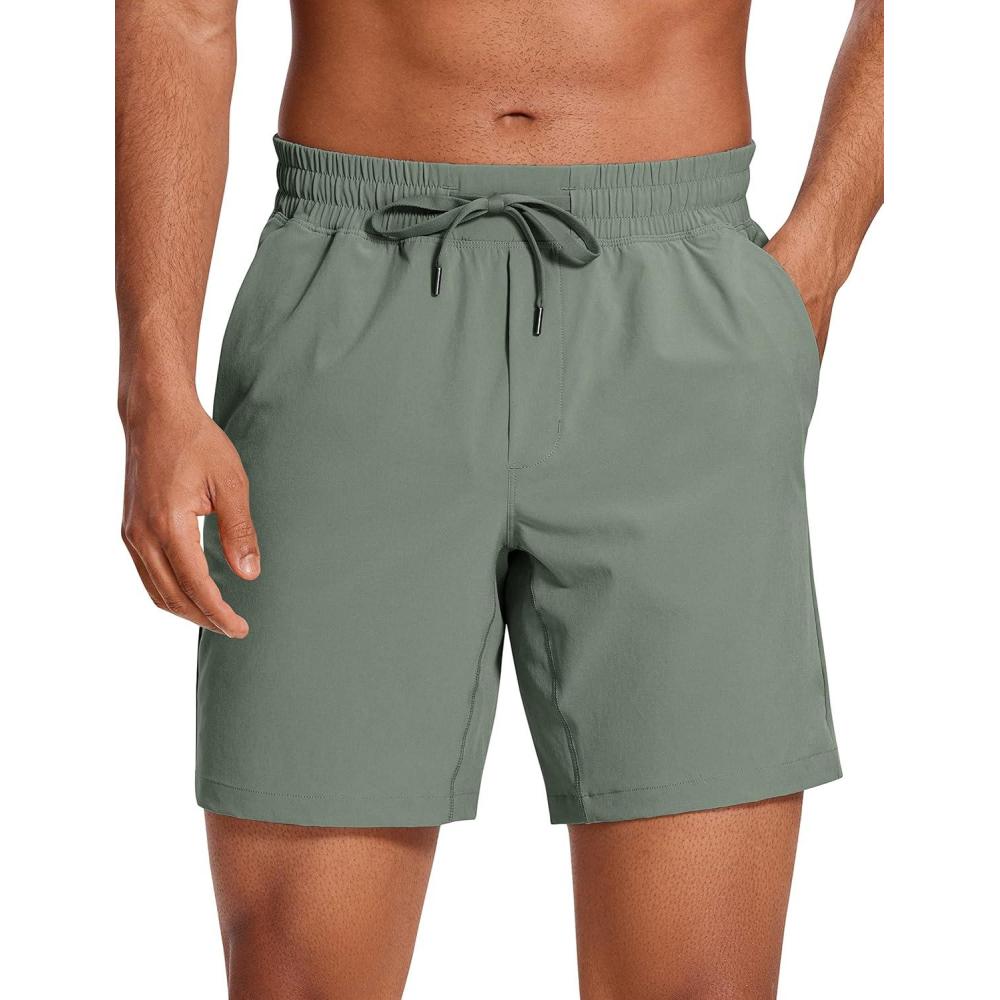 imageCRZ YOGA Mens Linerless Workout Shorts 7 Quick Dry for Running Sports Athletic Gym with PocketsGrey Sage