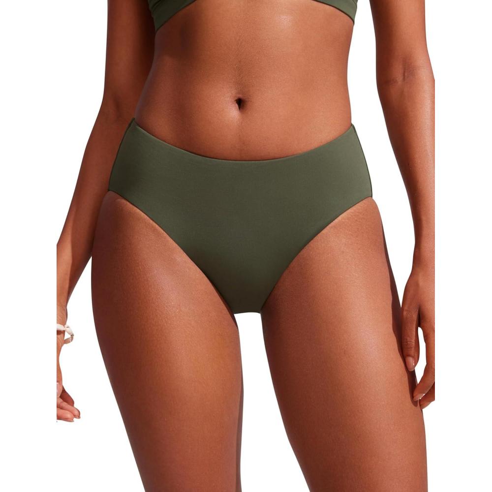 imageCRZ YOGA Mid Waisted Bikini Bottoms for Women Full Coverage Bathing Suit Swimsuit Basic Swim BriefsDark Olive