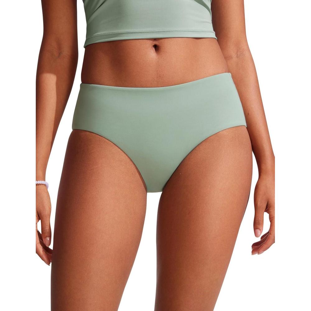 imageCRZ YOGA Mid Waisted Bikini Bottoms for Women Full Coverage Bathing Suit Swimsuit Basic Swim BriefsGreen Palm Court
