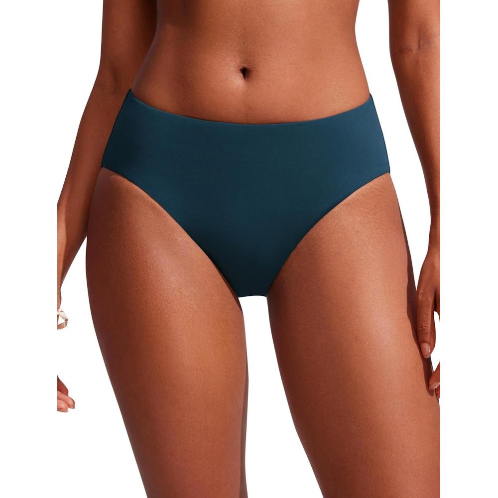 imageCRZ YOGA Mid Waisted Bikini Bottoms for Women Full Coverage Bathing Suit Swimsuit Basic Swim BriefsInsignia Blue