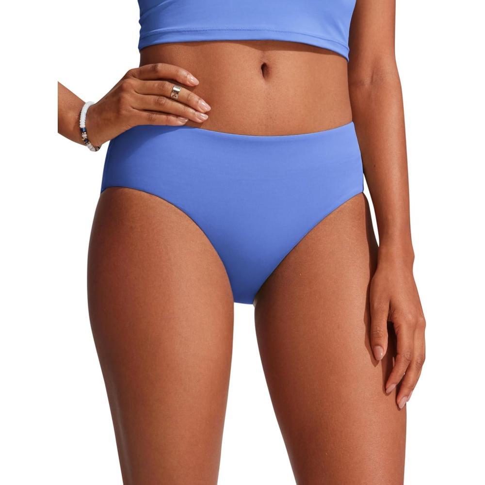 imageCRZ YOGA Mid Waisted Bikini Bottoms for Women Full Coverage Bathing Suit Swimsuit Basic Swim BriefsWild Indigo