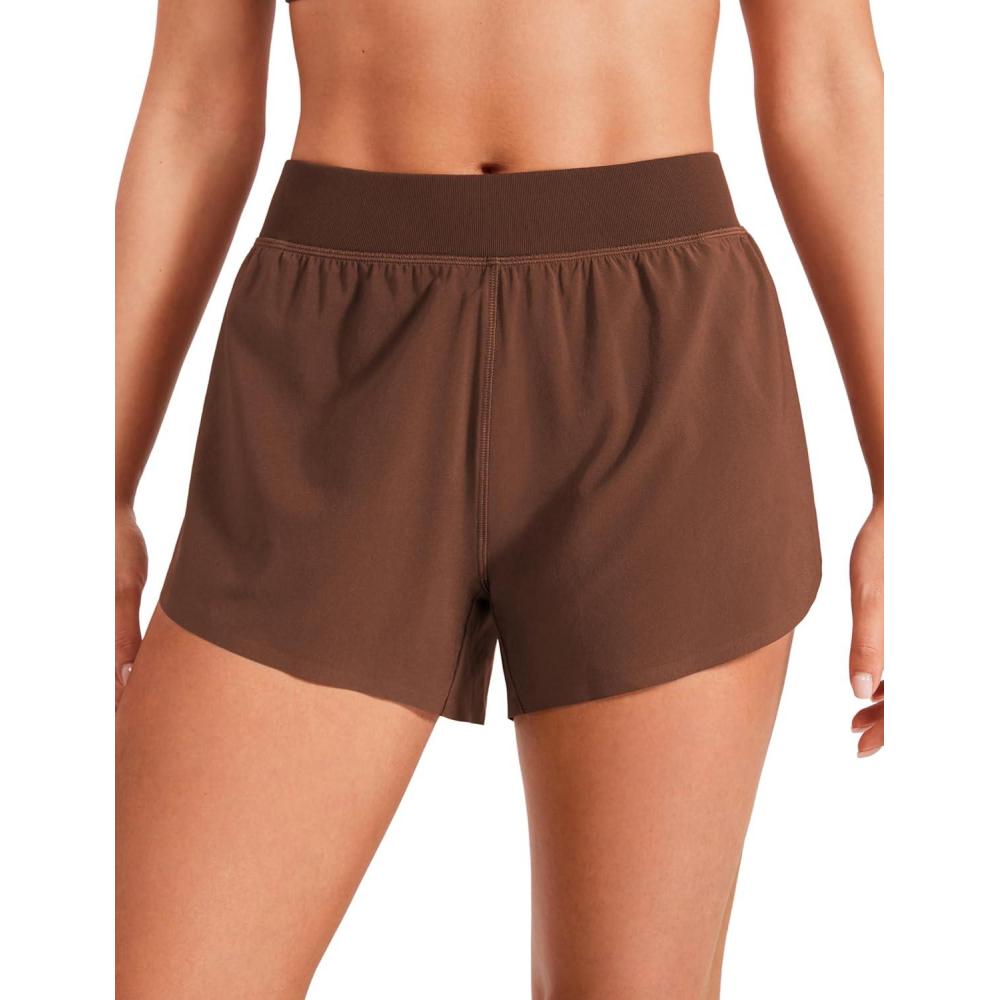 imageCRZ YOGA Mid Waisted Split Running Shorts for Women 4quot Comfy Mesh Liner for Workout Athletic Gym Track Quick DryCoffee Brown