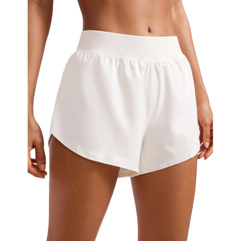 imageCRZ YOGA Mid Waisted Split Running Shorts for Women 4quot  Comfy Mesh Liner for Workout Athletic Gym Track Quick DryMilky White Bone