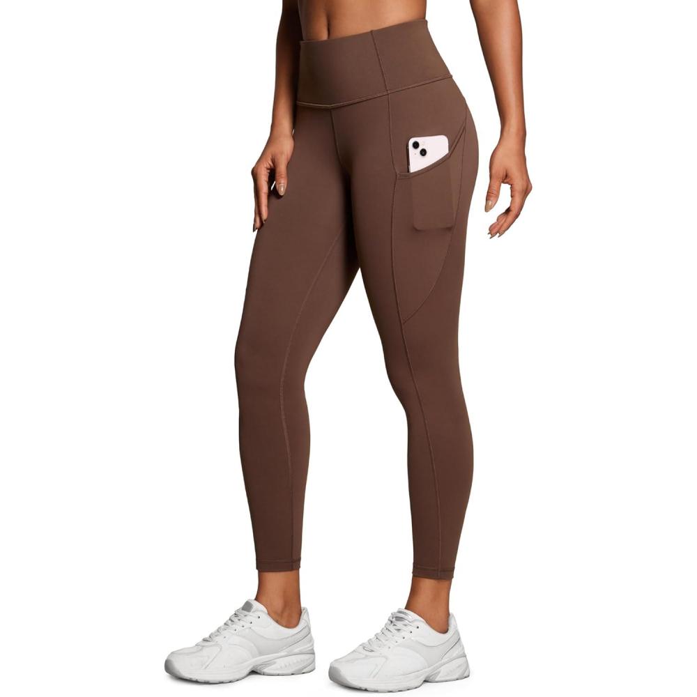 imageCRZ YOGA Naked Feeling Workout Leggings Pockets 25 High Waisted Womens Yoga Pants Running TightsCoffee Brown