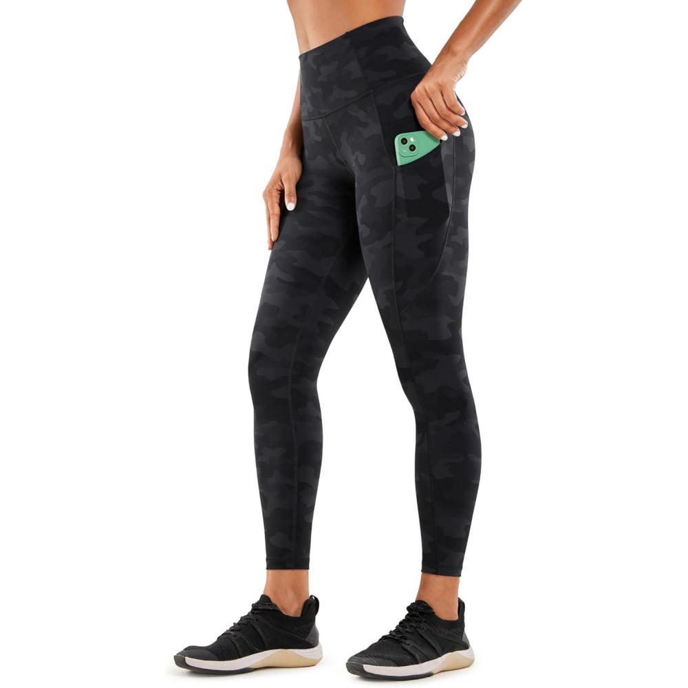 imageCRZ YOGA Naked Feeling Workout Leggings Pockets 25 High Waisted Womens Yoga Pants Running TightsDark Grey Camouflage