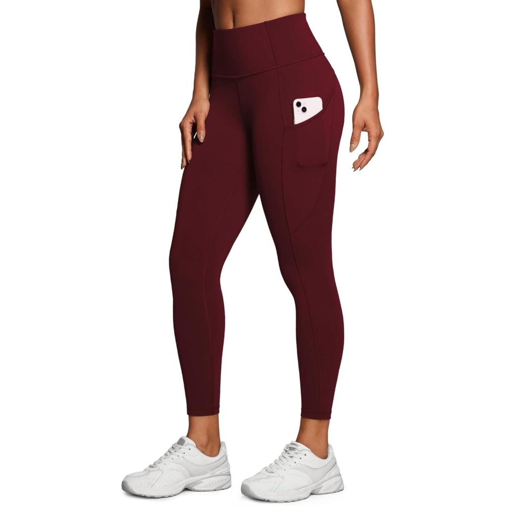 imageCRZ YOGA Naked Feeling Workout Leggings Pockets 25 High Waisted Womens Yoga Pants Running TightsRed Merlot