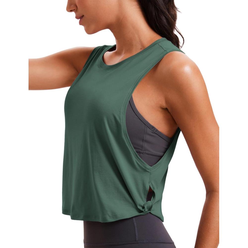 imageCRZ YOGA Pima Cotton Large Armhole Tank Tops for Women Workout Sport Athletic Yoga Running Gym Loose Crop Sleeveless ShirtsDeep Armholegraphite Green