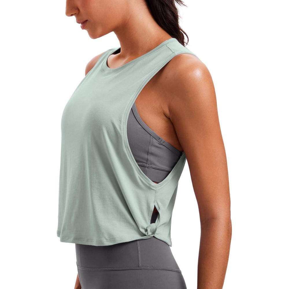 imageCRZ YOGA Pima Cotton Large Armhole Tank Tops for Women Workout Sport Athletic Yoga Running Gym Loose Crop Sleeveless ShirtsJade Grey
