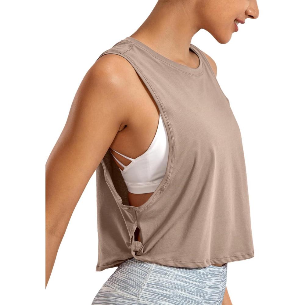 imageCRZ YOGA Pima Cotton Large Armhole Tank Tops for Women Workout Sport Athletic Yoga Running Gym Loose Crop Sleeveless ShirtsMortar Color