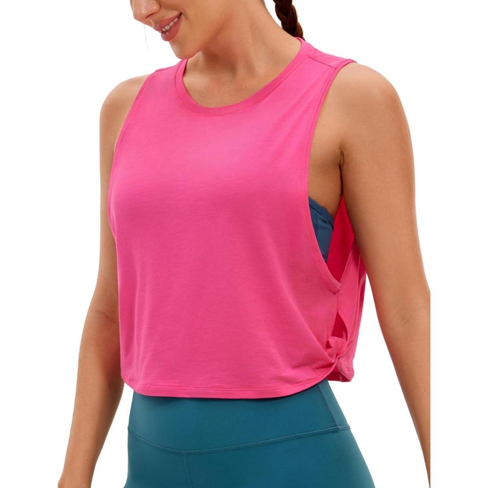 imageCRZ YOGA Pima Cotton Large Armhole Tank Tops for Women Workout Sport Athletic Yoga Running Gym Loose Crop Sleeveless ShirtsSonic Pink
