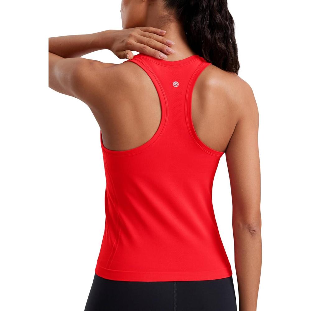 imageCRZ YOGA Seamless Crewneck Tank Tops for Women Workout Athletic Running Gym Sleeveless Shirts Racerback Breathable TeeDeep Red