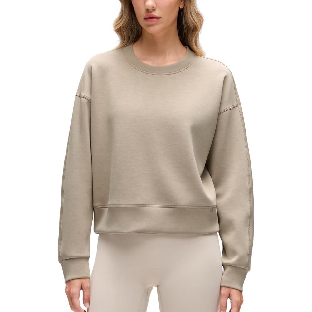 imageCRZ YOGA SoftAura Pullover Sweatshirt for Women Crewneck Workout Casual Basic Fall Sweat ShirtsOak