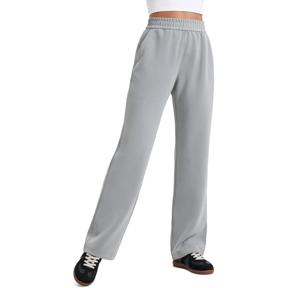 imageCRZ YOGA SoftAura Wide Leg Casual Sweatpants Women 29quot31quot Modal Lounge Travel Casual Pants with PocketsRhino Grey