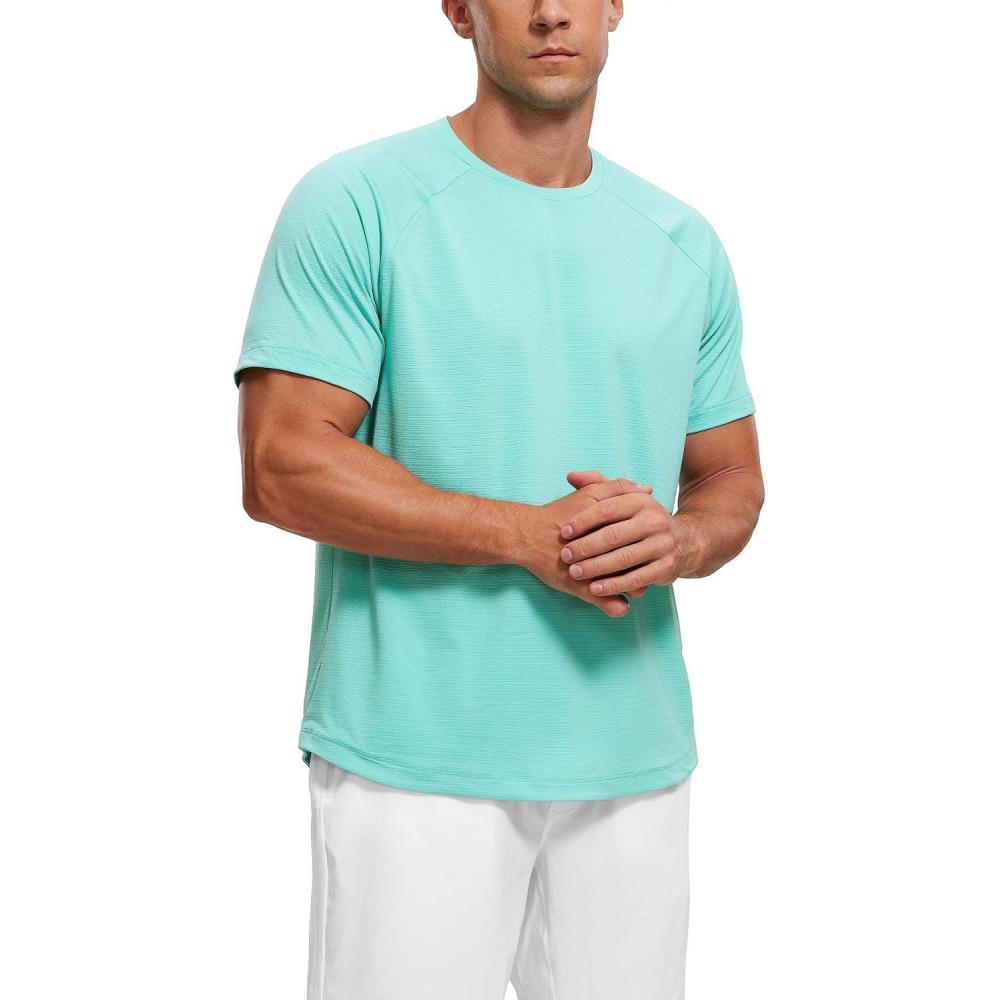 imageCRZ YOGA Texture Workout Shirts for Men Lightweight Crewneck Running Athletic TShirts Short Sleeve Gym TopsTropical Mint Green
