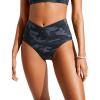 imageCRZ YOGA High Waisted V Cut Bikini Bottom for Women  Cross Front Bathing Swimsuit Full Coverage Swim BriefsJungle Camouflage Gray