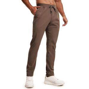 CRZ YOGA 4-Way Stretch Athletic Pants for Men 30″ – Workout Lounge Casual Work Jogger with Zip Pocket(Dark Olive Brown)