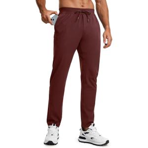 CRZ YOGA 4-Way Stretch Athletic Pants for Men 30″ – Workout Lounge Casual Work Jogger with Zip Pocket(Dark Red)