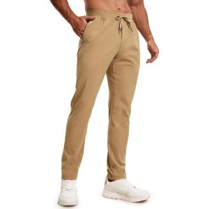 CRZ YOGA 4-Way Stretch Athletic Pants for Men 30″ – Workout Lounge Casual Work Jogger with Zip Pocket(Khaki Sand)