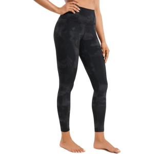 CRZ YOGA Brushed Naked Feeling Workout Leggings 25″ – High Waisted Gym Compression Tummy Control Womens Yoga Pants(Black Tie Dye Flowers)