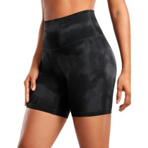 CRZ YOGA ButterLuxe Biker Shorts 6″ – High Waisted Workout Running Volleyball Spandex Yoga Womens(Black Tie Dye Flowers)