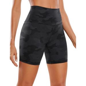 CRZ YOGA ButterLuxe Biker Shorts 6″ – High Waisted Workout Running Volleyball Spandex Yoga Womens(Dark Grey Camouflage 2)