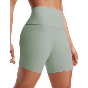 CRZ YOGA ButterLuxe Biker Shorts 6″ – High Waisted Workout Running Volleyball Spandex Yoga Womens(Green Palm Court)