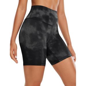 CRZ YOGA ButterLuxe Biker Shorts 6″ – High Waisted Workout Running Volleyball Spandex Yoga Womens(Grey Tie Dye Flowers)