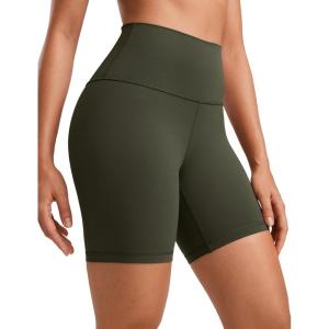 CRZ YOGA ButterLuxe Biker Shorts 6″ – High Waisted Workout Running Volleyball Spandex Yoga Womens(Olive Green)