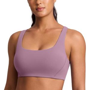 CRZ YOGA Butterlift Double Lined Square Neck Sports Bras for Women – Wireless V-Shaped Racerback Workout Yoga Top Non Padded(Light Lavender)